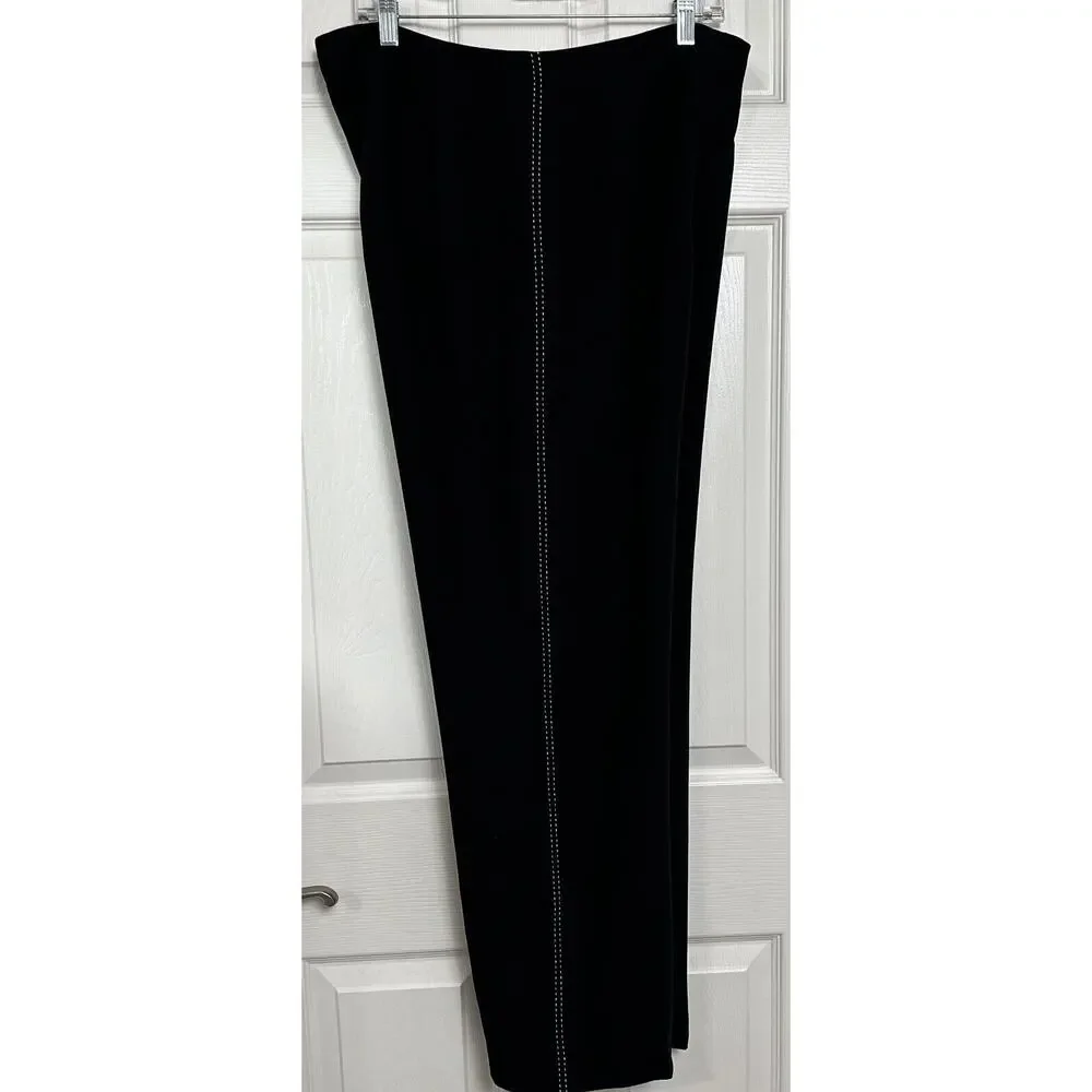 Apostrophe Women’s Black Lined Dress Pants Straight Leg Embroidered Side Size 16
